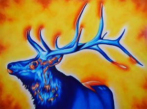 "Hiiwoxu-Elk" 30in x 40in,Airbrushed Acrylic & Oil on Linen
