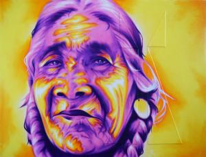 "Matriarch" 18in x 24in, Airbrushed Acrylic & Oil on Panel with raised accents