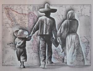 "Camino Largo" 11in x 14in, Graphite & Acrylic on vintage map image