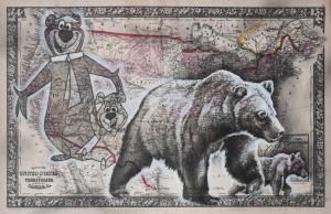 "Western Myth III" 11in x 14in, Graphite & Acrylic on vintage map image