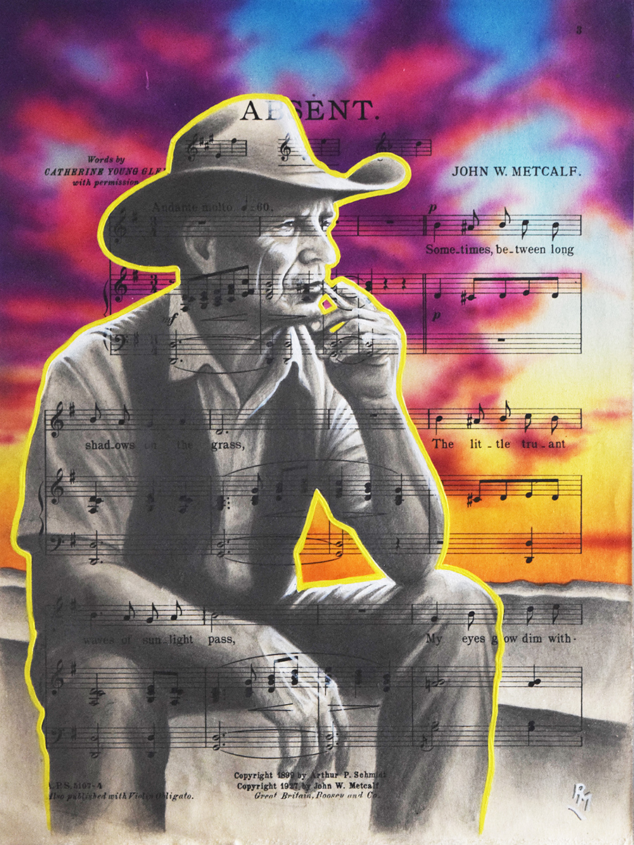 But Not Forgotten II, 12in x 9.25in, Airbrushed/Brushed Acrylic & Graphite on Antique Sheet Music