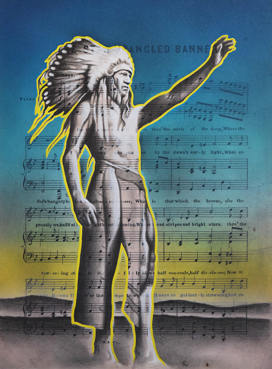 Dawns Early Light, 14in x 11in, Airbrushed/Brushed Acrylic & Graphite on Vintage Sheet Music Image