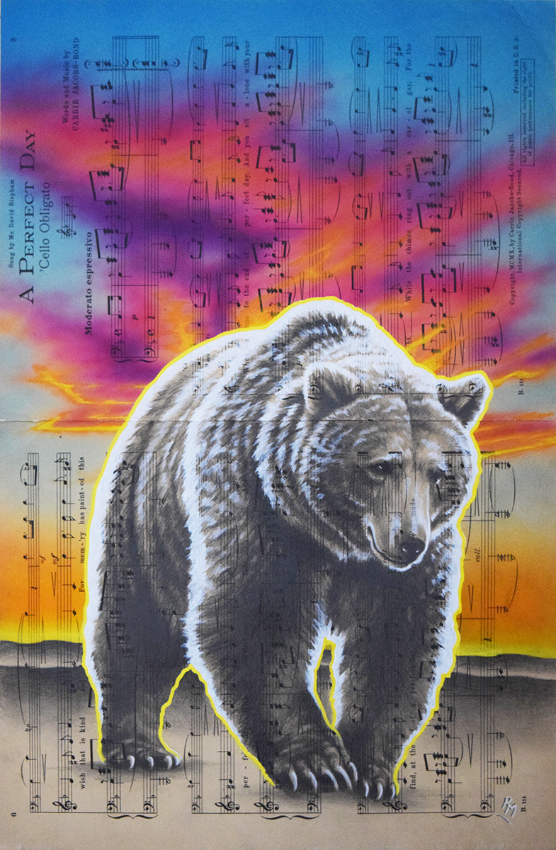 Evening Stroll, 18in x12in, Airbrushed/Brushed Acrylic & Graphite on Antique 1929 Sheet Music