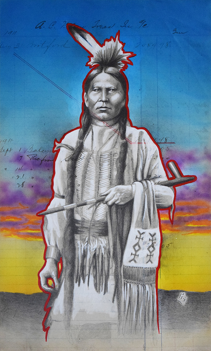 Resilience 2,  11in x 7in, Airbrushed/Brushed Acrylic & Graphite on Antique 1911 Ledger Paper