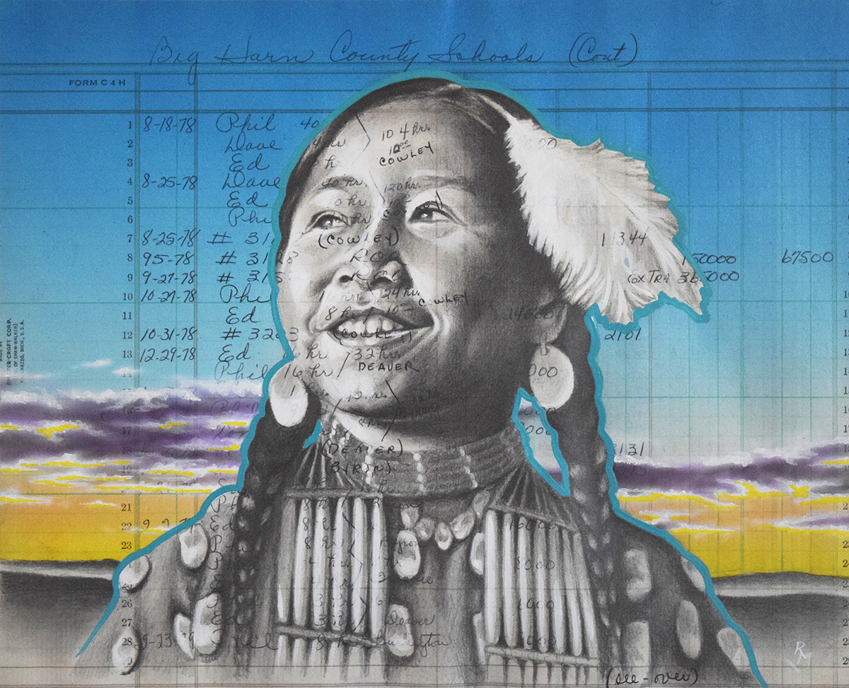 Smile, 8.5in x 10in, 17in, Airbrushed/Brushed Acrylic & Graphite on Vintage Ledger Paper