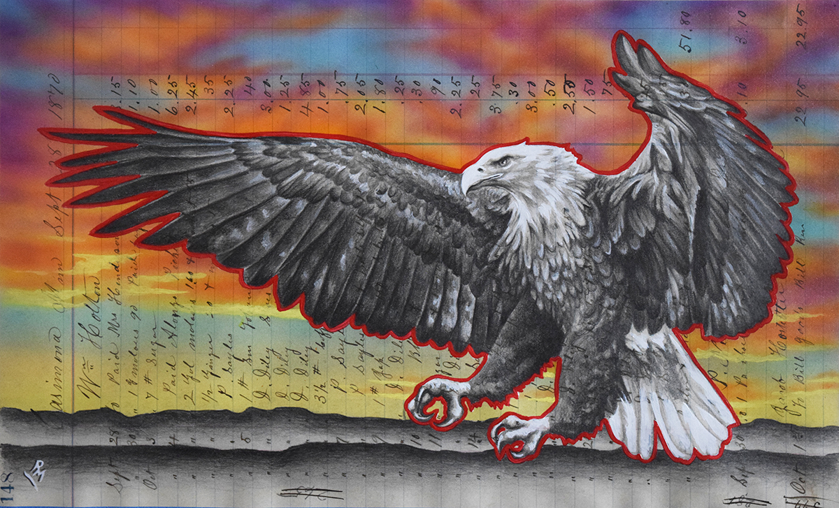 Strength of Spirit, 8in x 13in, Airbrushed/Brushed Acrylic & Graphite on Antique 1870 Ledger Paper