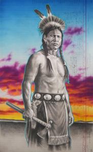 At the Ready, 28in x 17in, Airbrushed/Brushed Acrylic & Graphite on Antique 1897 Full sheet Ledger Paper