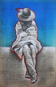 Blanket Break, 12.25in x 7.75in, Airbrushed/Brushed Acrylic & Graphite on Antique 1923 Ledger Paper