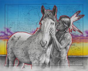 Brothers, 18in x 14.5in, Airbrushed/Brushed Acrylic & Graphite on Vintage Map