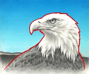 Heehteseeit - Bald Eagle, 7in x 8.5in, Airbrushed/Brushed Acrylic & Graphite on Antique 1897 Ledger Paper