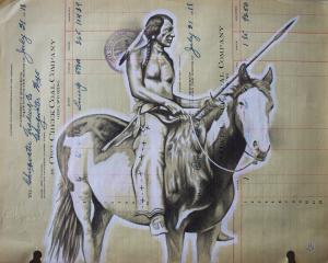 "Owl Creek Warrior" 11in x 14in, Graphite & Acrylic on Antique Ledger Paper