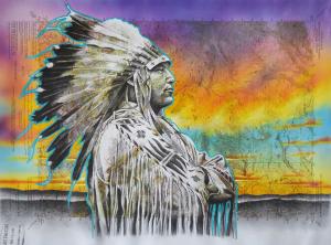 Standing Sentinel, 21.5in x 16in, Airbrushed/Brushed Acrylic & Graphite on Vintage Map