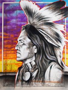 Traditions, 40in x 30in, Airbrushed Acrylic & Brushed Oil on Vintage Map Image on Canvas